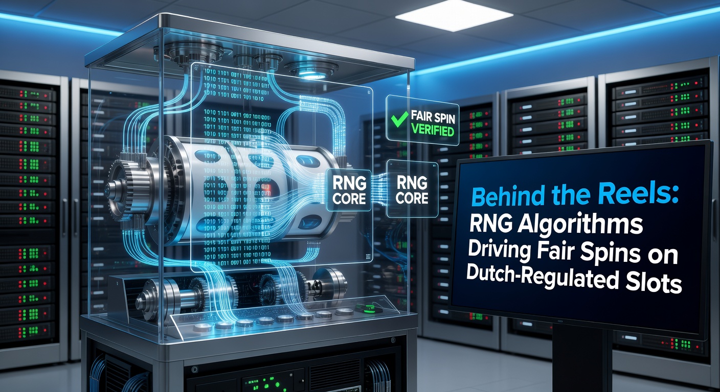 Animatie van een RNG-algoritme dat willekeurige uitkomsten genereert voor slotmachines in een Nederlands casino