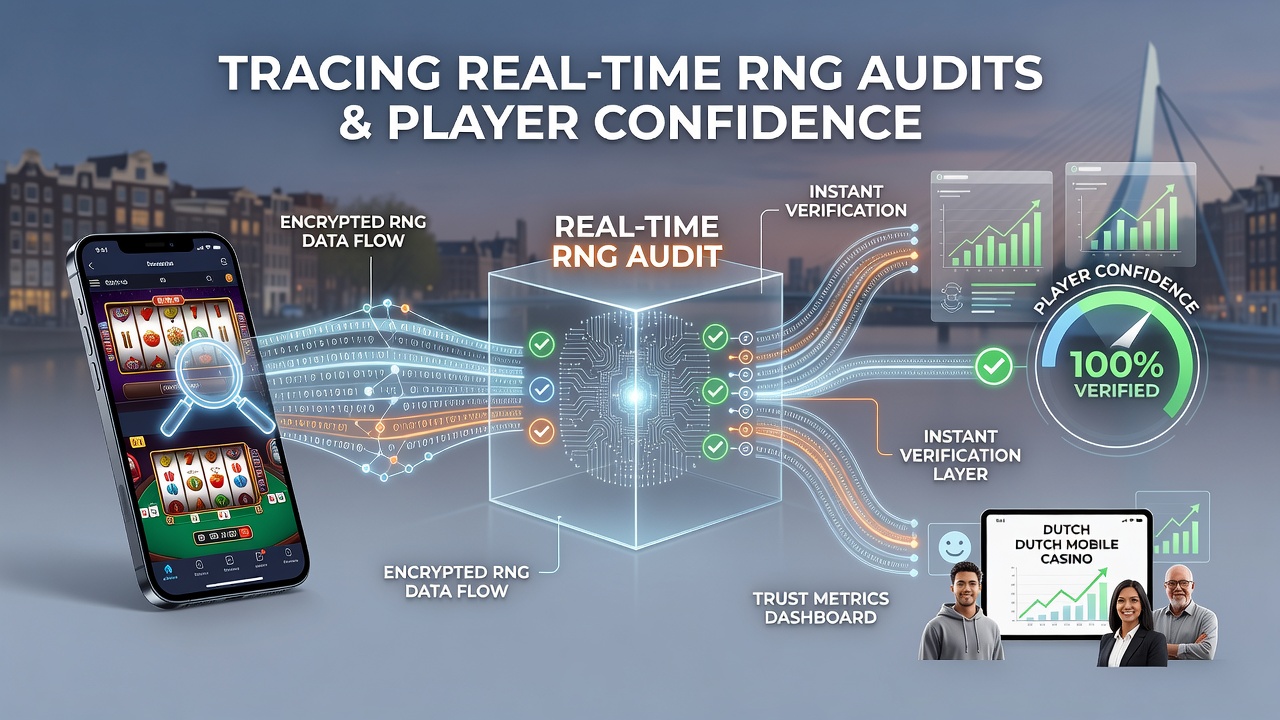 Mobiele speler die auditrapporten bekijkt op een smartphone in een Nederlandse casino app