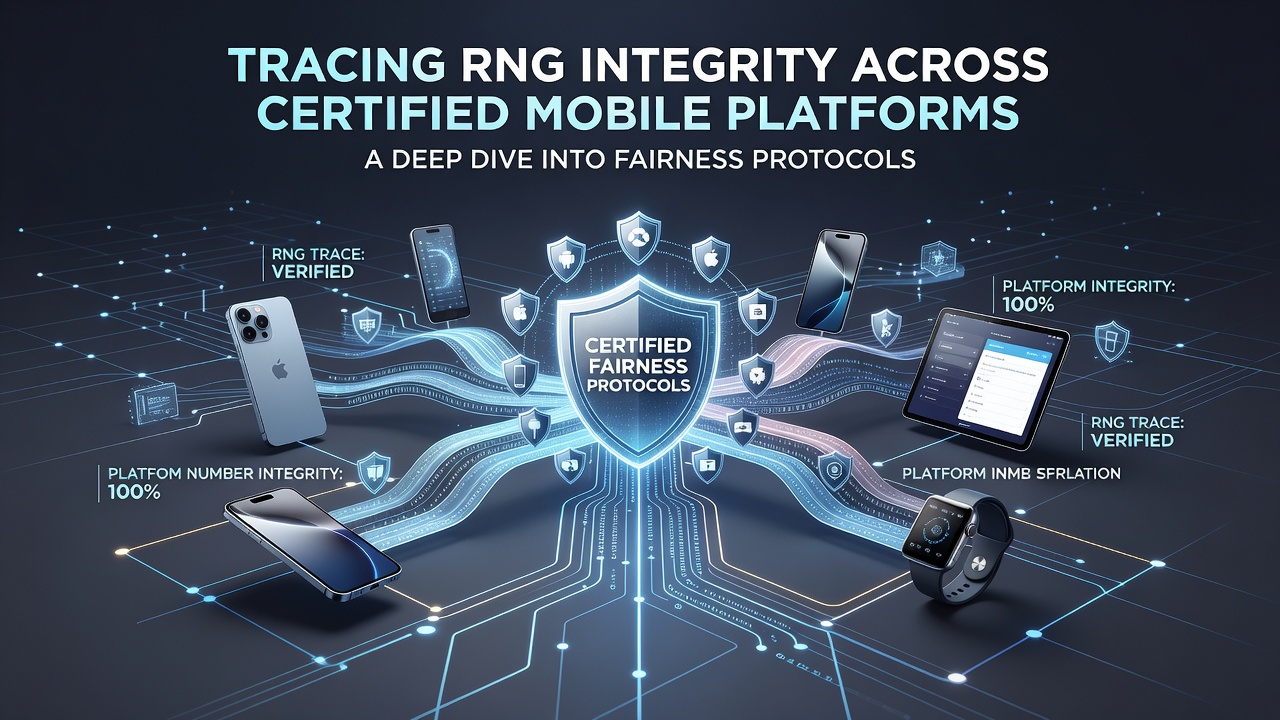 Diagram van RNG-certificering op mobiele gokplatforms met testlabs en protocollen
